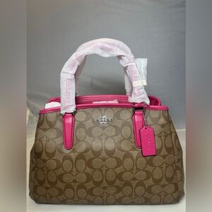 Coach Signature Satchel in Brown and Pink w Strap and Tag